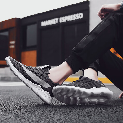 Nanjiren (Nanjiren) sports and casual shoes for men, Korean style trend, running mesh, breathable, travel, classic and lightweight 0028 gray, size 38