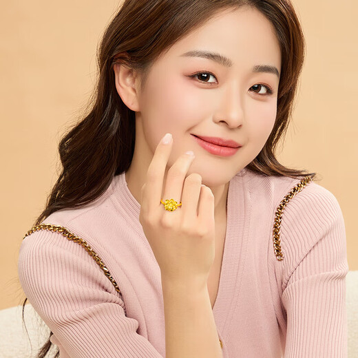 BJYL flower blooming wealth ring for women, ancient imitation sand gold ring, fashionable adjustable ring, birthday gift for mother and daughter, peony flower open ring