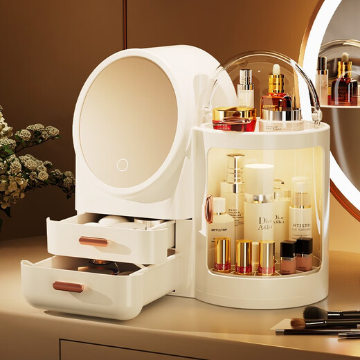 Cosmetic storage box desktop LED light with mirror multi-functional all-in-one dressing table storage rack lipstick storage cabinet bead LED light