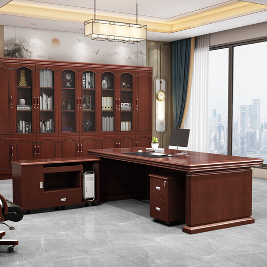 Rulan boss desk office desk and chair combination new Chinese style executive desk office Chinese style president desk manager desk supervisor desk 2.4 meters table + double side cabinets