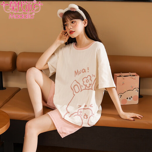 Modal spring and summer new pajamas women's short-sleeved shorts summer cute cartoon loose women's home clothes set can be worn outside Q6627 L - (recommended 95-115 Jin Jin equals 0.5 kg)
