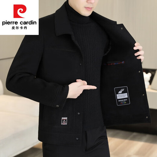 Pierre Cardin woolen coat men's double-sided woolen short coat 2024 winter new thickened warm lapel men's jacket 2308 Gray L (105-120Jin Jin equals 0.5kg)