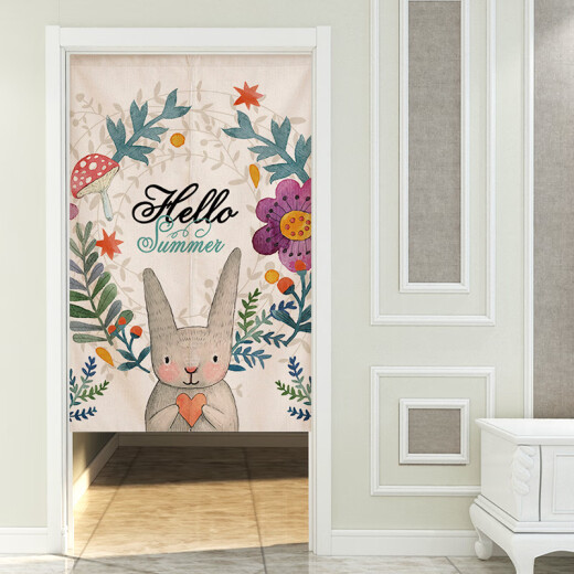 Diyin door curtain fabric partition curtain decorative curtain bathroom punch-free curtain cute rabbit 85*120cm customized