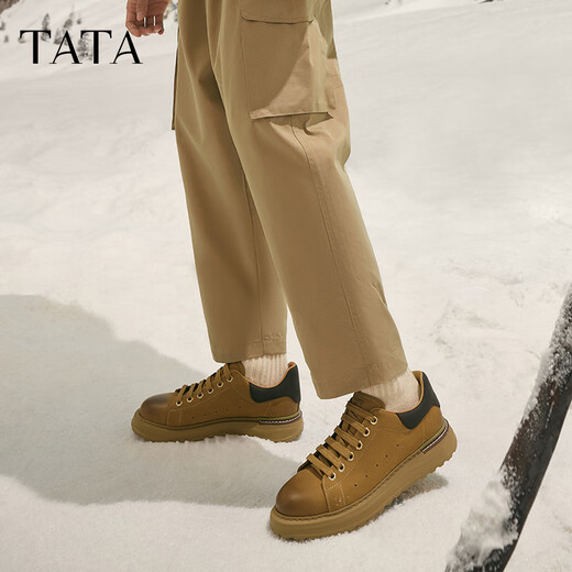 Zapatos de tablero de planta gruesos de Tata al aire libre zapatos de cuero para hombres zapatos de trabajo de cuero casual 2024 invierno nuevo vkp01dm4 marrón/carne 40 40