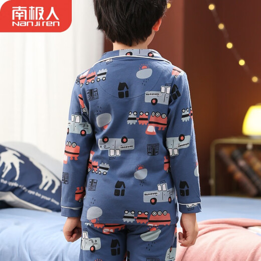 Antarctic children's pajamas spring and autumn long-sleeved trousers boys lapel suit pajamas children's home clothes printed navy 160