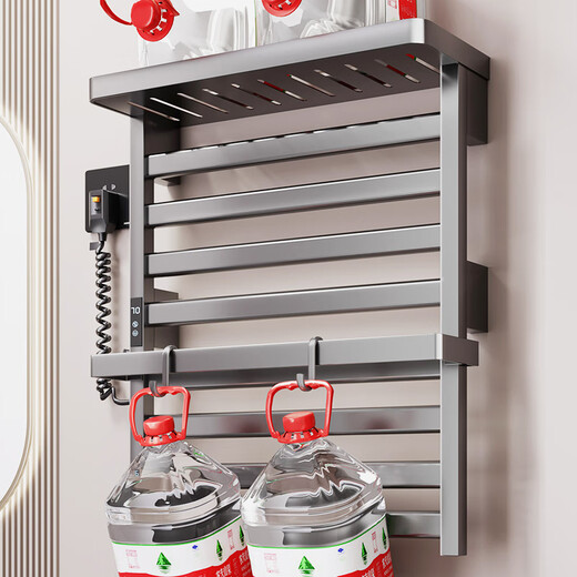 Rack de serviette électrique Tianyuan Muge sans poinçonnage de serviette de salle de bain séchage en fibre de carbone intelligente Chauffage de salle de bain Salle de rangement de salle de bain lait blanc T681 Version chronométrée - Ligne laissée (53 cm)