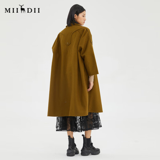 谜底2022冬季新品复古优雅长款宽松羊毛呢大衣外套女229MD6195 灰绿 XS