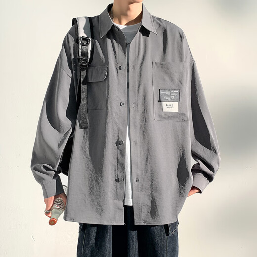 
Baiqueting short-sleeved shirt men's summer new ice silk shirt jacket men's trendy brand loose casual work jacket top 854 light gray 3XL