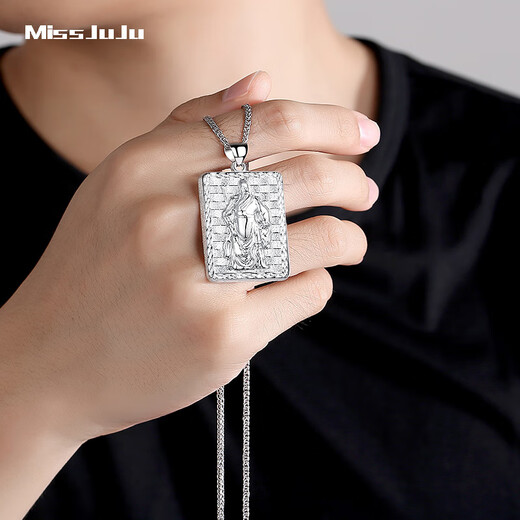 Miss JuJu pt950 platinum pendant platinum necklace pendant boutique 3D relief Guan Gong men's large tag pendant customized 16-18g + delivery black leather rope