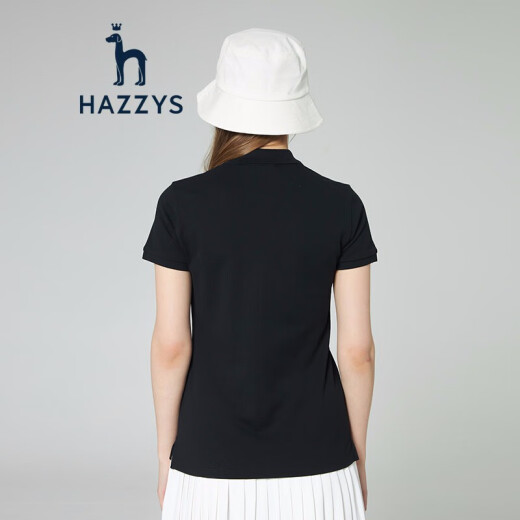 HAZZYS women's summer new solid color casual simple POLO shirt ASTSE01BX01 black BK160/84A38