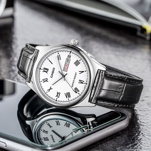 Casio (CASIO) Casio watch men's watch Simple and fashionable watch Casual simple business waterproof pointer watch for boyfriend White belt MTP-V006L-7B