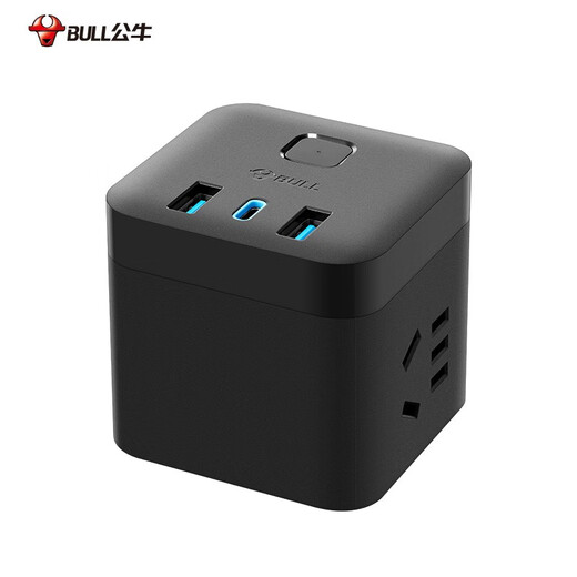 BULL Fast Charging Rubik's Cube Socket USB Socket/Plug Strip/Plug Strip/New National Standard Wiring Socket C Port 20W Fast Charging Wireless Black-UU220WH