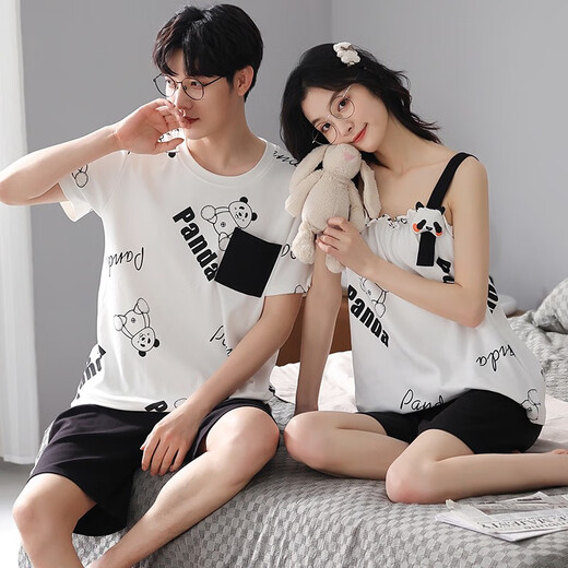 Lemianxin couple pajamas for women in summer pure cotton women home clothes suspenders casual cotton men summer pajamas set DD9904 XL women + men XL
