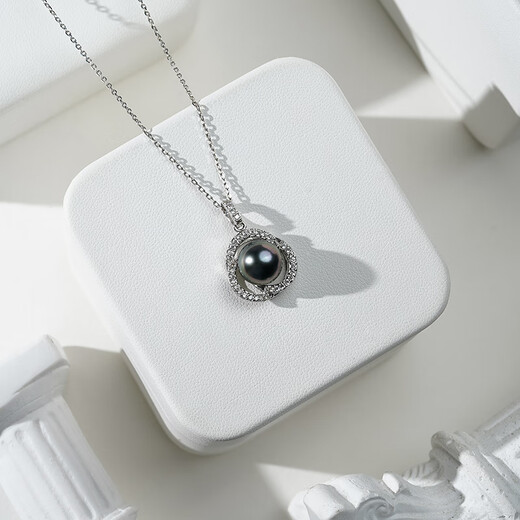 Tahitian black pearl pendant S925 silver high-gloss seawater pearl necklace neck gift for girlfriend and mother B grade/black pearl 9-10mm+925 silver chain
