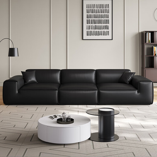 München italienisch minimalistische schwarze Kuh echte Ledersofa Wohnzimmer direkt sitzend tief und verdickte Wohnzimmersofa 683