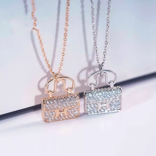 Ticify18K gold moissanite H letter bag necklace women's fashion new full diamond pendant clavicle chain rose gold