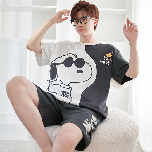 颂玫芬新款睡衣男夏季短袖青年卡通蜡笔小新男士家居服套装夏天 1478毛绒熊 M 小(80-95斤)
