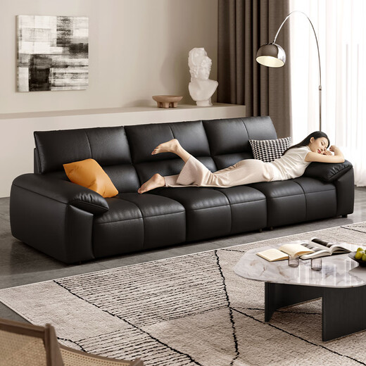 
Gujia Home Light Luxury Style Piano Key Modern Top Cowhide Sofa Living Room 2025 New Large Sitting Deep Feather 1307/1381 Standard Edition 1307 [Black] Three-person 2.81m