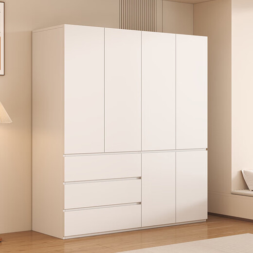 Nashawen package installation solid wood wardrobe bedroom home double door cream style simple light luxury storage storage large wardrobe 140*200*50 main cabinet