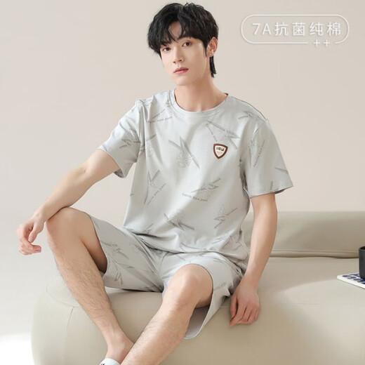 莫代尔7A抗菌睡衣男款男士夏天纯棉短袖短裤休闲新款青少年家居服套装 NSN13803 L