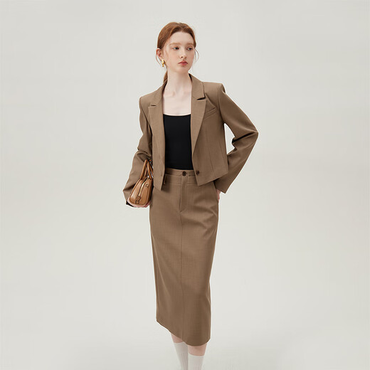 Fan Silan's design short small suit jacket for women's spring suit professional interview suit set 24FS11162 birch brown-skirt S