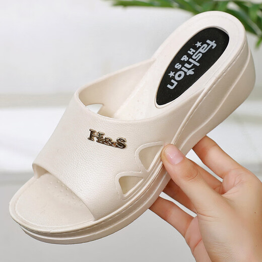 ZUYLFYP women's high-heeled slippers for summer thick-soled fashion home non-slip soft-soled wedge waterproof shoes 2023 new style off-white 795 size 37 suitable for 35 feet