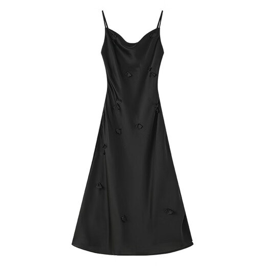 
THE SEA LIFE Elegant suspender dress for women 24 summer new product draped slim three-dimensional jacquard 17078-1 Black Mage M