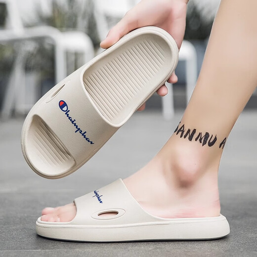 Champion Graffiti Flop Men's Summer Outerwear Youth Trendy Slippers Men's Soft Sole Non-Slip Indoor Home Black 40 Standard Sports Code