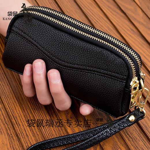 Kangaroo 2024 New Double Zipper Clutch Women's Fashion Small Handbag Mobile Phone Bag Coin Purse Large Capacity Long Wallet 662 Black JD