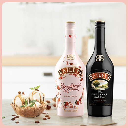 百利（Baileys）甜酒 力娇酒奶酒 洋酒组合装 原味700ml+草莓味700ml