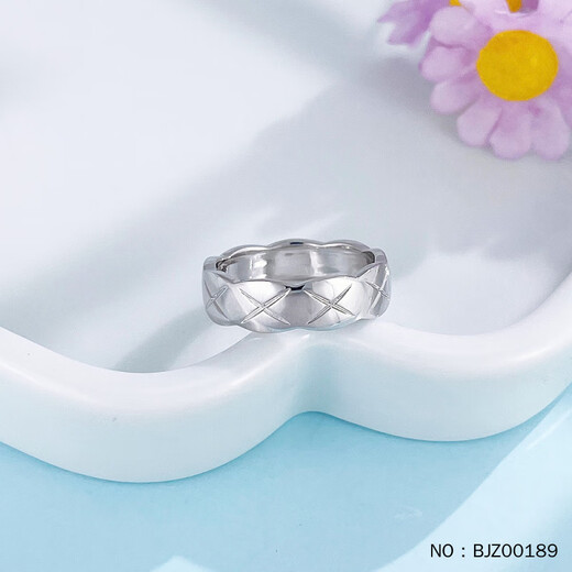 Jibaolou PT950 platinum ring for women, diamond pattern width 5.2-5.6mm fixed mouth platinum ring, size 15, 5.88g