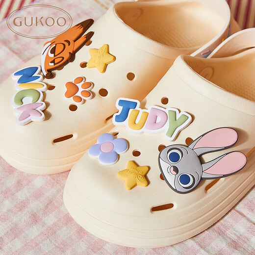 Gukoo Slippers Women's Summer Crazy Zootopia Crocs Home Can Wear Non-Slip Thick-Soled Beach Shoes Off-White 37-38