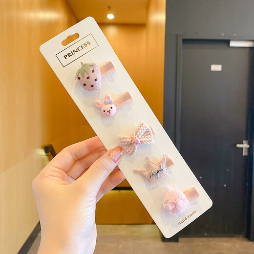 BARY REEF infant and toddler hair clips new style children's cute sweat tire hair clip little girl does not hurt the hair clip headdress pink plaid flower hair clip