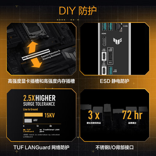 华硕TUF GAMING X870-PLUS WIFI主板 支持 CPU 9900X/9950X (AMD X870/socket AM5) 【特工WiFi】X870-PLUS