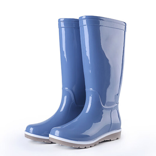 Pinzhide women's high-top rain boots, waterproof, non-slip, oil-resistant, acid-alkali-resistant water shoes, flood-proof rubber shoes, breathable lining, blue 37