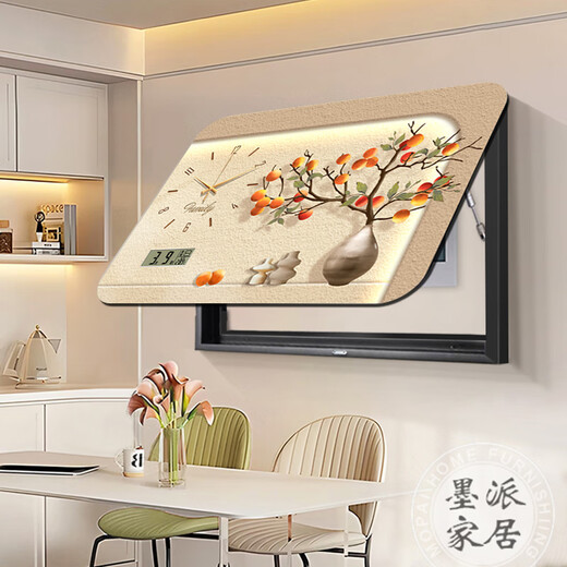 墨派奶油风绿植电表箱装饰画带时钟万年历遮挡配电箱总闸网络线盒子 福禄双全 液压75*55cm(遮挡62*42)