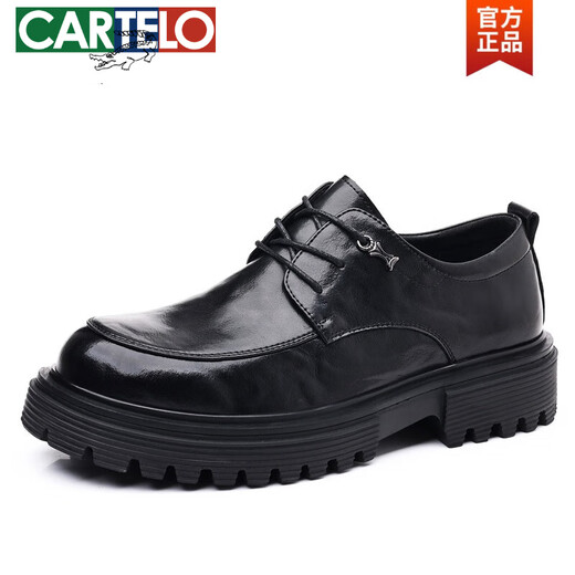 
CARTELO genuine leather shoes men's casual low-top Martin boots men's business formal wear thick sole winter plus fleece new big-headed men's shoes 9901 black four-season model 38