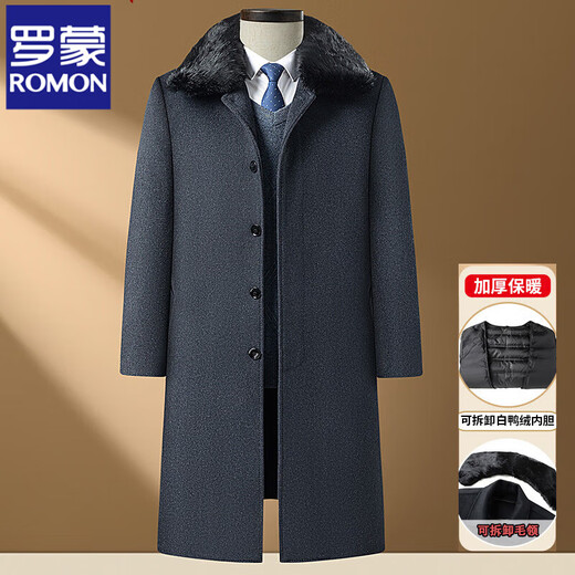 Romon Brand Wool Wool Mabe pour hommes Automne et hiver Business Casual Casual épaissis de laine de laine à froid Veste de vent de vent chaud de la laine à double face pour hommes Agences d'âge moyen et de collier de laine de grande laine Suit papa 2120 Bleu foncé profond moyen / + Jin Added Style 175 / 92A