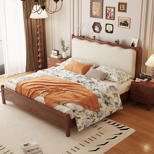 Laisda American Massiv Holzbett Walnuss 1,5 m Doppelbett Französisch Klassische weiche Hochzeitsbett YF688# 1,8 Bett + Pad