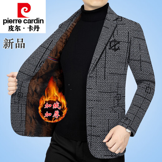 皮尔卡丹（pierre cardin）高端加绒加厚羊毛呢西装外套男秋冬季2024新款中年休闲西服 咖色F710 M 170尺码【95-118斤】