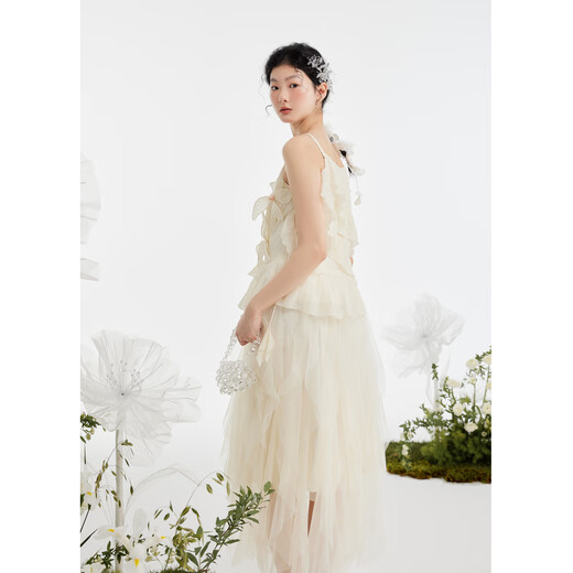 Zihan (ZIHAN) Zihan three-dimensional floral suspender mesh skirt suit for women summer forest style sweet style two-piece set Mijin M