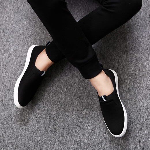 TYKT casual shoes men spring and summer canvas shoes men old Beijing cloth shoes casual one-foot lazy shoes trendy shoes TY9789 black 40
