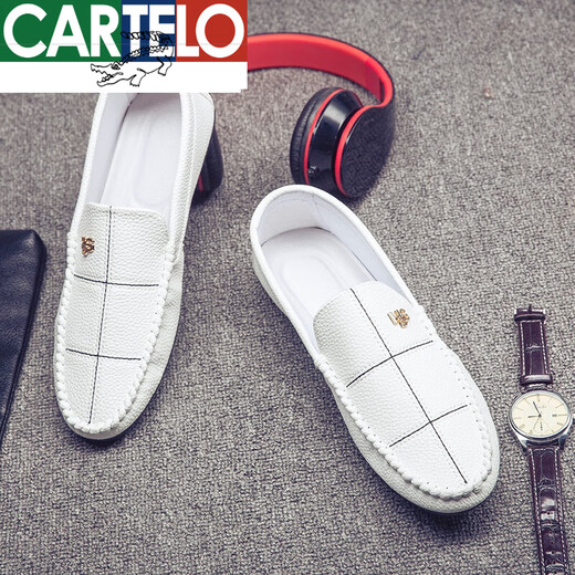卡帝乐鳄鱼（CARTELO）春夏季新款男士豆豆鞋韩版懒人鞋低帮驾车皮鞋软面软底潮流男休闲 黑色9216 41