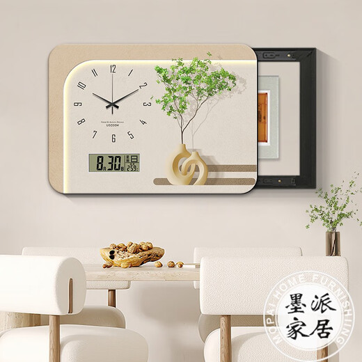 墨派奶油风绿植电表箱装饰画带时钟万年历遮挡配电箱总闸网络线盒子 福禄双全 液压75*55cm(遮挡62*42)