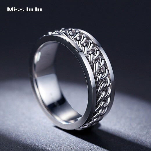 Miss JuJu pt950 platinum twist ring for men, domineering and fashionable platinum ring, thick style, rotatable, customizable, size 16, about 18g, more refunds according to actual hair.