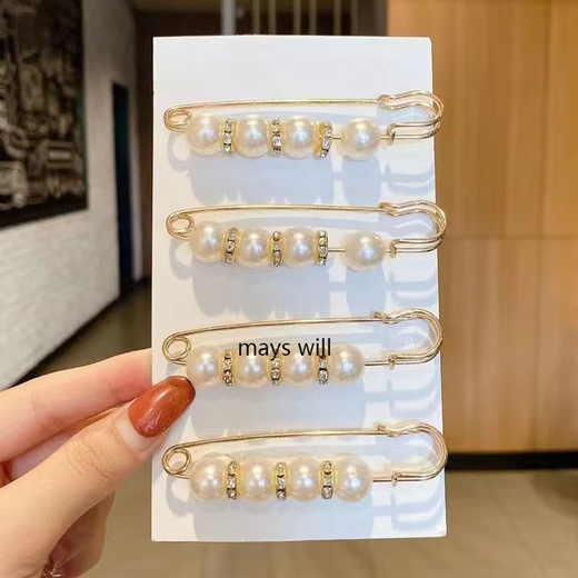 Mays Will waistband pin accessories to fix clothes multifunctional waist buckle adjustment buckle anti-exposure brooch female pin lover event anti-exposure small white beads 1