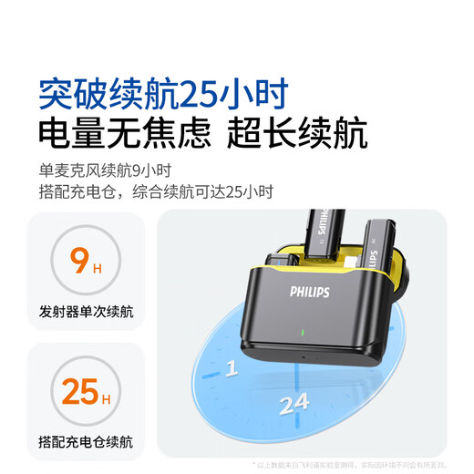 Philips (PHILIPS) National Subsidy Wireless Lavalier Microphone One to One/Two Little Bee Radio Mic Anchor Live Broadcast Mic Outdoor Vlog Short Video Recorder DLM3545C/V Double Type-C Interface + Charging Box Supports Apple 15/16