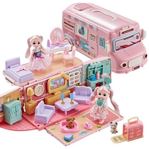 Jihuang 2024 Toy Girl, играющая в дом Принцесса Дом Девочки 3-6 лет 7 маленьких девочек 5 детей 4 подарка на день рождения Стиль гостиной + 2 куклы + свет [изящная подарочная коробка