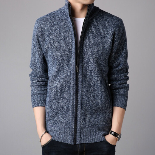 Sako Knitted Sweater Men's Cardigan Men's Autumn and Winter Slim Jacket Youth Casual Fashion Thickened Warm Sweater Men's Light Gray L
