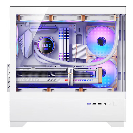爱国者W60 海景房机箱 360水冷MATX台式电脑主机台式机无立柱全景房 白色【40CM显卡限长】